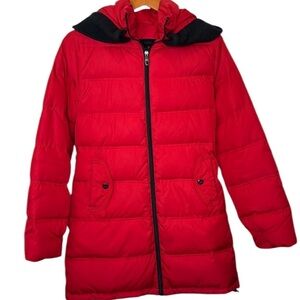 Steve Madden Red Long Puffer Coat Hooded Sz S